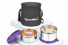 Signoraware Executive Stainless Steel Lunch Box Set 2 with bag | Stainless-Steel Leak-Proof Containers | Full Meal Boxes (Container Size 350mlx1 | 500mlx1 | Violet)