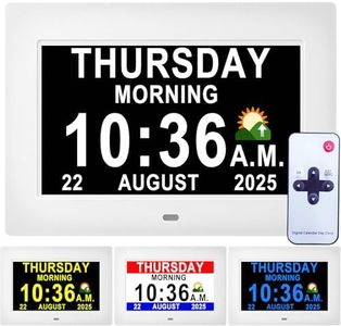 𝗨𝗽𝗴𝗿𝗮𝗱𝗲𝗱 Dementia Clock 19 Alarms with Auto DST, DIY Custom Reminders,10 Auto-Dim Options, Non-Abbreviated Digital Clock for Elderly, Memory Battery Included (7 Inch with Remote)