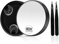 40X Magnifying Mirror, Magnifying Mirror Suction Cup, Travel Makeup Mirrors with Precise Tweezers, Compact Mirrors for The Removal of Female Facial Hair, 3.5 Inches (Black)
