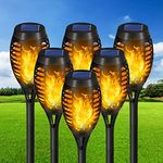 Solar Lights Outdoor Waterproof, 6 Pack Solar Torch Lights, Solar Outdoor Lights with Flickering Flame for Garden Decor, Auto On/Off Tiki Torch Lights, Landscape Decoration Lighting for Yard, Patio