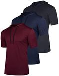 3 Pack: Mens Dry Fit Moisture Wicking Short Sleeve Active Athletic Hoodie Pullover Sweatshirt Workout Running Fitness Gym Sports Casual Tee Outdoor Summer Hiking Beach Outfit- Set 1, L