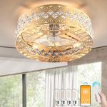 FIMEI Ceiling Fan with Lights with 4 Bulbs, 19'' Modern Industrial Crystal Ceiling Fan, 6 Speeds Wind Transparent Reversible Blades, Remote/APP Control for Kitchen