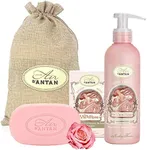 Un Air d'Antan Rose Peach Scented Bar Soap Gift Set for Women - 2 Piece French Bath and Body Set: 1 Body Lotion (6.8oz) + 1 Shea Butter Womens Soap Organic Soap Bar for Women - Secret Santa