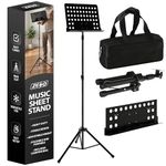 ZENO Music Sheet Stand | Music Stand | Music Stands For Sheet Music | Portable Heavy Duty Folding Music Stand | Adjustable Tripod Base + Carrying Bag | Portable Podium Stand | Black