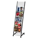 LIWSHWZ 5 Pockets Brochure Display Rack,Floor-Standing Magazine Rack with Wheels,Magazine Holder for Many Brochures and Booklets,Magazine Rack Floor Standing for Shop Exhibitions Office