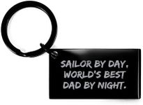 CUCOLUS Sailor By Day, World's Best Dad By Night Keychain, Funny Valentine's Day Unique Gift for Sailor, Navy Sailor Dad, Engraved Black Stainless Steel Keychain