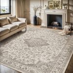 8x10 Area Rugs for Living Room Machine Washable Non Slip Soft Rug Vintage Distressed Floral Rugs Decorative Large Indoor Carpet Rug for Bedroom Playroom Dining Room Office, Brown