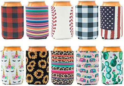 HaiMay 10 Pieces Beer Can Sleeves Beer Can Coolers Neoprene Drink Cooler Sleeves for Cans and Bottles, 10 Styles