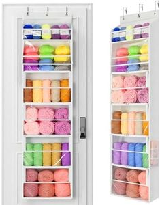 Yecaye Hanging Yarn Storage Organizer with 6 Zippered Closure Compartments, Large Capacity Dustproof Yarn Storage with Clear Full-Front PVC, Door Organizer Hanging for Bedroom Closet, Pearl White