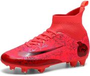 DISRATEBLU Kids Soccer Shoes Boys Football Cleats Professional Athletic Outdoor Trainning Football Shoes Youth Girl Turf Soccer Cleats Red