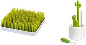 Boon Grass Countertop Baby Bottle Drying Rack + Boon Cacti Bottle Cleaning Brush Set