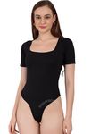 SIGHTBOMB ULTRA SOFT SCOOP NECK TUMMY CONTROL SHAPEWEAR FEATHER TOUCH MICRO FIBRE BODYSUIT FOR WOMEN (Standard, BLACK, M)