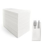 SUZZYVINE Disposable Dinner Napkins with Built-in Flatware Pocket,Cloth Like Lunch Napkins For Wedding Party Linen Feel, 50 Count 16" x 16"