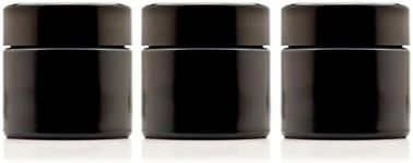 Infinity Jars Classic Black Glass Jar 100 ml (3.3 fl oz) Ultraviolet Airtight Smell Proof, Refillable Container, Screw top Jar for Long term storage Coffee, Spices, Dried Goods Jar for Kitchen 3 Pack