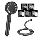 Shower Head and Hose, 5 Mode Water Saving Shower Heads Set, Powerful Handheld Showerhead with Water Stop Botton (Black)