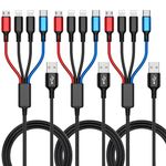 [3-Pack] Multi Charging Cable 4-in-1 Multi Charger Cable 4FT Nylon Braided Multiple USB Charging Cable Fast Phone Charger Cord Multi USB Cable with Dual IP/Type C/Micro USB Port for Most Phones/Tablet