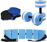 UNAOIWN 5 Pieces Water Aerobics Set for Aquatic Exercise, Pool Fitness Equipment Foam Water Dumbbell, Aquatic Swim Belt, Resistance Gloves, Water Workout Fitness Tool