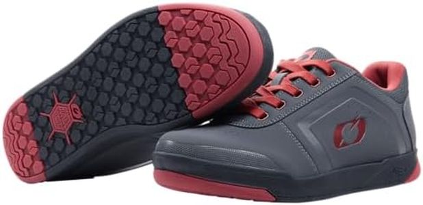 O'Neal | Zapatillas de Bicicleta de Montaña MTB DH FR| Veganas | Equilibrio Entre el Agarre, Estructura de la Suela en Forma de Panal | Pedal Plano con Clavos V.22 | Adulto | Rojo Gris | 42