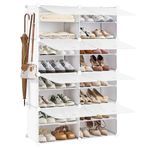 SANGMUCEN Shoe Rack, 8 Cubes Plastic Shoe Storage Cabinet, 32 Paris Shoe Cabinet with Doors, Shoe Rack Organizer for Closet, Entryway Hallway Bedroom or Garage, Metal Frame White SSR028W