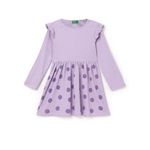 UNITED COLORS OF BENETTON Polka Dress with Rib Top Regular Fit Dress (Size: 8-9 Years)-8-9 Years Purple