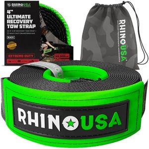 Rhino USA Recovery Tow Strap (4" x 30') - 40,320lb Break Strength - Emergency Recovery Strap Tow Rope for Diesel Trucks, Backhoe, Excavators & More - Heavy Duty Towing Strap for Offroad 4x4 Use