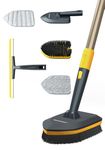 MinuteToCleanIt 4-in-1 Cleaning Set | Long Handle Wiper Squzee, Bristles, Microfiber & Scrubber for Tiles, Bathroom, Windows – 58.2” Extendable Pole, Detachable Heads, Yellow