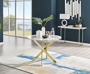 Furniturebox UK Dining Table - Novara 100cm Round White Marble Effect Table with Gold Chrome Nested Starburst Legs - 2 or 4 Seater Table - Compact Small Round Dinner Table - Modern Family Dining