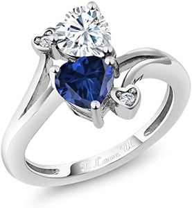 Gem Stone King Engraved Customized and Personalized 2 Gemstone Birthstone For Her 6MM Heart Shape Engagement Ring For Women | 925 Sterling Silver | Available In Size 5, 6, 7, 8, 9