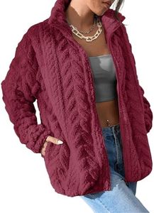Dokotoo Girls Lightweight Fall Jackets Zip Up Sherpa Long Sleeves Tops 2024 Side Pockets Plus Size Coats Baggy Short Outerwears,Red X-Large