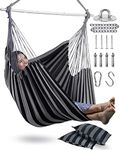 XXL Hammock Chair Hanging Rope Swing with 2 Cushions - Max 500lbs-Perfect for Patio, Porch, Bedroom, Backyard, Indoor or Outdoor - Includes Hanging Hardware Kits