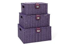 ARPAN Set of 3 Resin Woven Storage Basket Box With Lid & Lock (Purple)