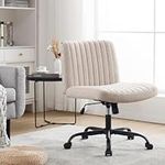 Wide Office Chair Armless Vanity Chair Mid Back Home Office Desk Chair 120° Rocking Computer Chair Task Chair Fabric Padded Swivel Chair (Wheels, Beige)