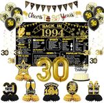 DARUNAXY 30th Birthday Party Decorations for Men Women, Black Gold Back in 1994 Banner, Gold 30 Number Balloons & Cake Topper, Vintage 1994 30 Birthday Honeycomb Hanging Swirl Confetti Balloons(27PC)