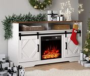 Wampat Fireplace TV Stand for TVs Up to 65 Inch, Electric Fireplace TV Console,Wood Entertainment Center with Storage Cabinet,Sliding Barn Door,2 Heating Mode,5 Brightness,White