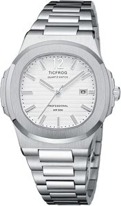 TICFROG Men's Stainless Steel Quartz Watch 50M Waterproof Analog Wrist Watches with High-quality Japanese Movement and Luminous Hands Luxury Classic Elegant Watches for Men (White)