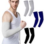 RRC Arm Sleeves UV Protection Hand Sleeves for Men & Women Sun Protection Sleeves for Men Arm Sleeves for Women for Running,Hand Cover for Bike Riding With Black,Dark Blue And Grey Color- 3 Pairs