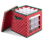 Navaris Christmas Bauble Storage Box - X-Mas Tree Decorations Storage Container with Festive Design - for 64 Baubles and Ornaments - Red