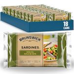 Brunswick Sardines in Soya Oil - 106g, 18 Count - Canned Fish - Excellent Source of Protein - 17g Per 84g Serving Drained - Contains Omega-3, Iron - High in Vitamin D, Calcium