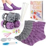 Coopay Knitting Kit Beginners for Socks, Knitting Starter Kit with Instructions & Yarn, Knitting Needle Set Easy Learn to Knit Various Sizes Sock Knitting Set for Adults/Teenagers (Gray & Purple)