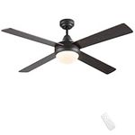 CJOY Ceiling Fan Lights with Remote Control, 48'' Ceiling Fans with Lights Dimmable, Black-Woodgrain 4 Blades Quiet Reversible Motor, Sloped Ceiling Fans Light for Bedroom