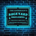 soulglass Custom Name Backyard Bar and Grill Bar LED Sign,Tiki Bar,Bar and Grill,Outdoor Kitchen Personalized Light Up Sign, Patio Decor, Backyard BBQ Light,Wooden Light Neon Bar Sign