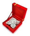 BENGALEN German Silver Diya with Red Velvet Box Panchmukhi Dia Diwali Gift Pooja Items Home Decoration Puja Gifts Handmade Oil Lamp Traditional Indian Dhanteras Deepawali Gift Items