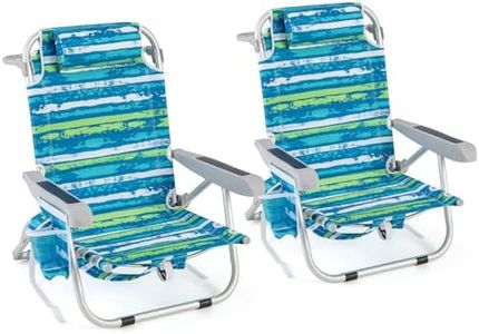 GIANTEX Chaise de Plage Pliable avec Sac à Dos, Chaise de Camping en Aluminium, Dossier Réglable en 5 Positions, Poches de Rangement, Appuie-tête Amovible (65 x 66 x 78 cm,Bleu + Vert,2)
