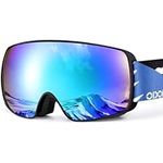 Odoland OTG Ski Goggles for Kid, UV Protection and Anti-Fog Len for Children and Youths, Double Grey Spherical Lens Snowboard Goggles Perfect for Skating Skiing Snowboard for 4-16 Boys and Girls BL