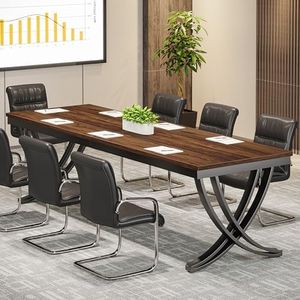 Tribesigns 6.5FT Conference Table for 6-8 People, 78 inch Long Rectangular Seminar Table with Strong Metal Frame, Business Furniture Boardroom Desk for Office Meeting Conference Room (1PCS, Brown)