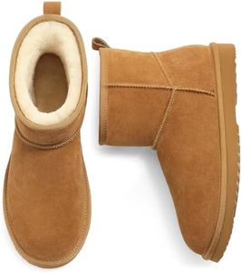Litfun Genuine Suede Mini Boots for Women with Warm Comfort Fur Lining