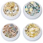 4 Boxes 3D Nail Art Rhinestones Mixed-Style Nail Art Decoration Nail Art Charms Rose Flower Metal Studs Nail Chain Shell Slices Diamonds Pearl Gems for Women Girls DIY Design Manicure Supplies