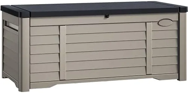 DWVO Outdoor Louver Storage Deck Box w/120 Gallon Capacity, Large Storage Box for Outdoor Pillows, Garden Tools and Pool Supplies, Resin, Waterproof, Lockable (Black & Brown)