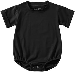 Jimonda Baby Boy Girl Bubble Romper Solid Color Bodysuit Short Sleeve Organic Cotton T-Shirt Outfits Funny Clothes Summer Tops （Black，0-3M）