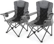 ARROWHEAD OUTDOOR 2-Pack Portable Deluxe Folding Camp Quad Chair w/Headrest, Glass & Cup Holders, Armest 6-can Cooler, Heavy Duty Carry Bag, 550 lbs Weight Capacity